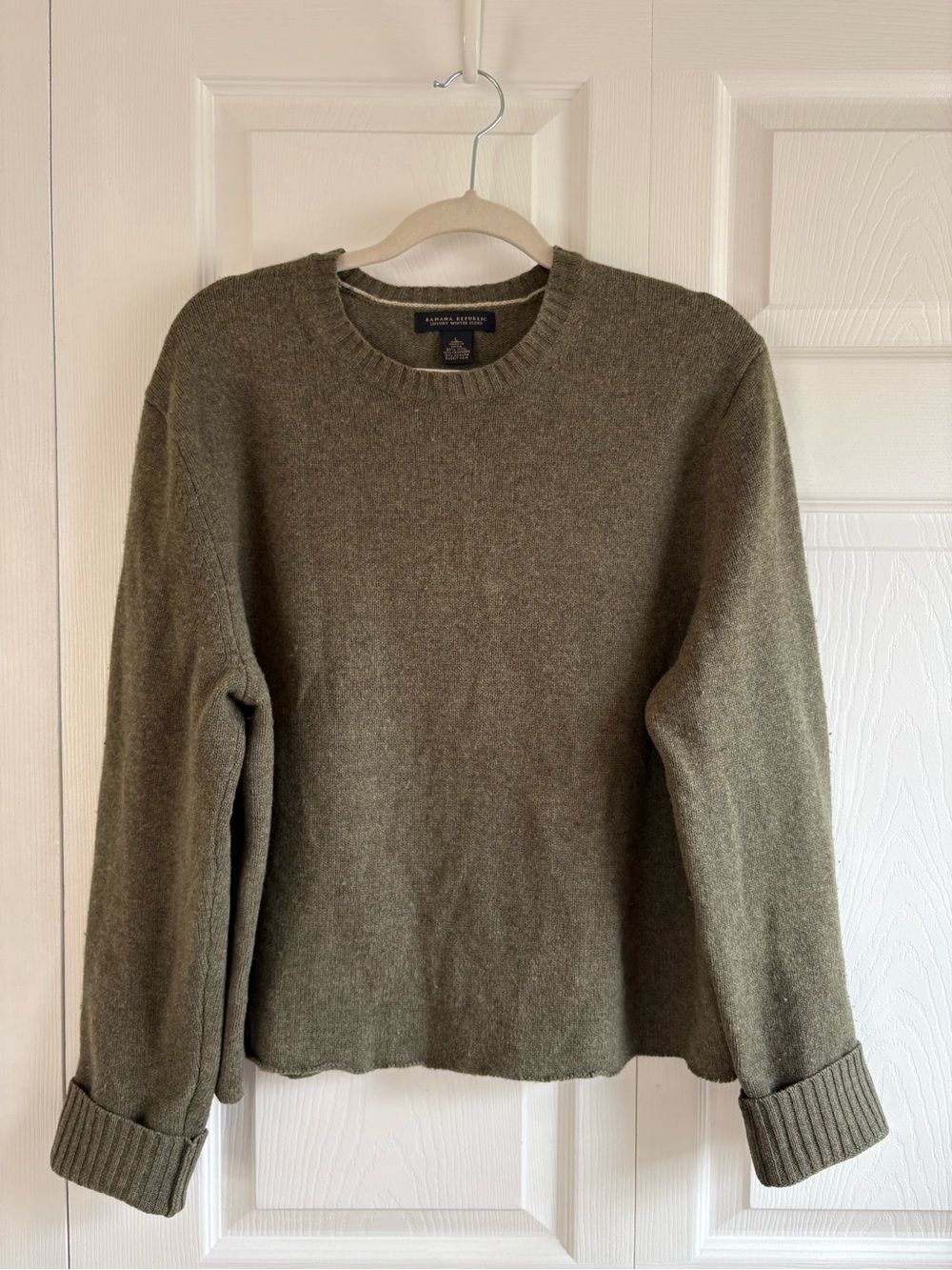 Banana Republic Cropped Luxury Wool Cashmere Angora Academia Sweater Army Green